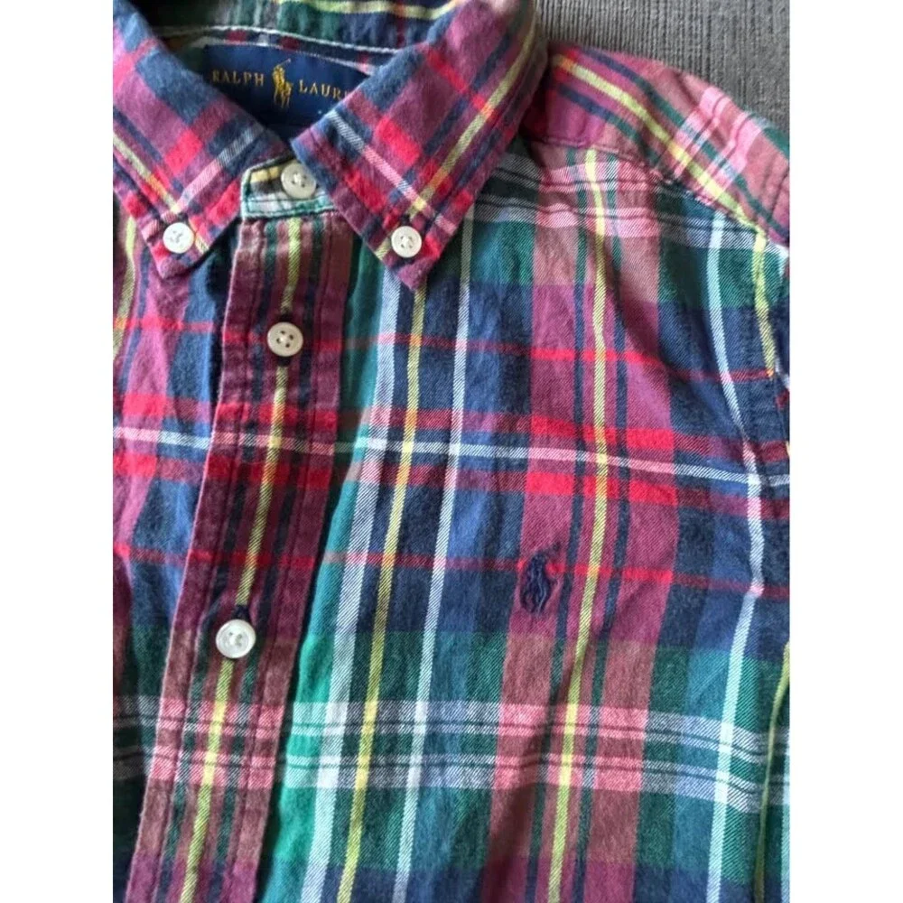 Polo Ralph Lauren Boys size 7 Multicolor Plaid Button Down Shirt Holiday Christm